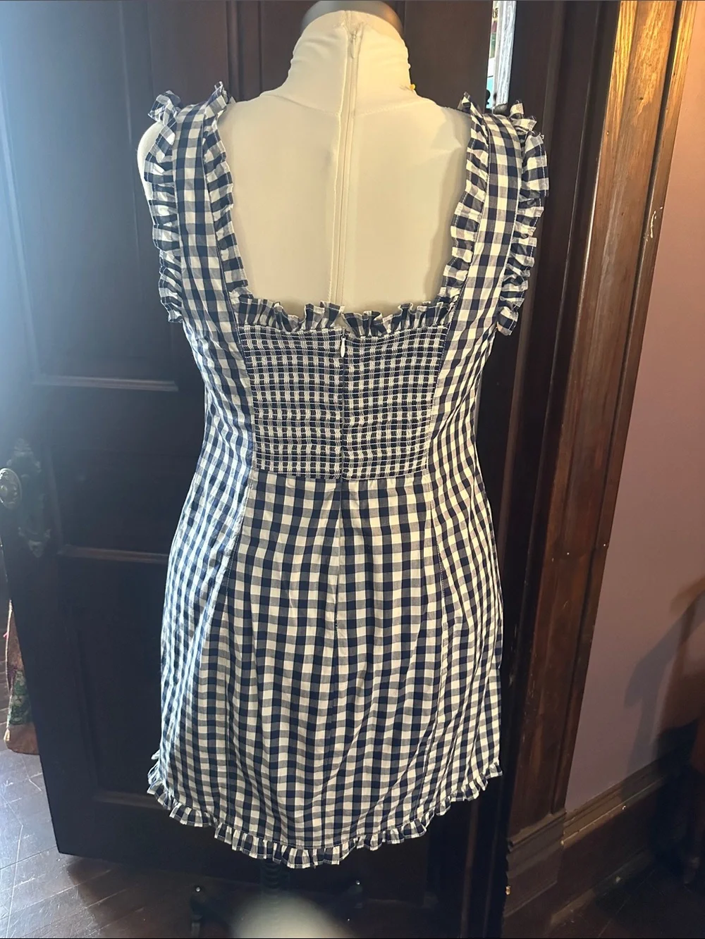 J. Crew Navy & White Gingham Ruffle Strap Sundress